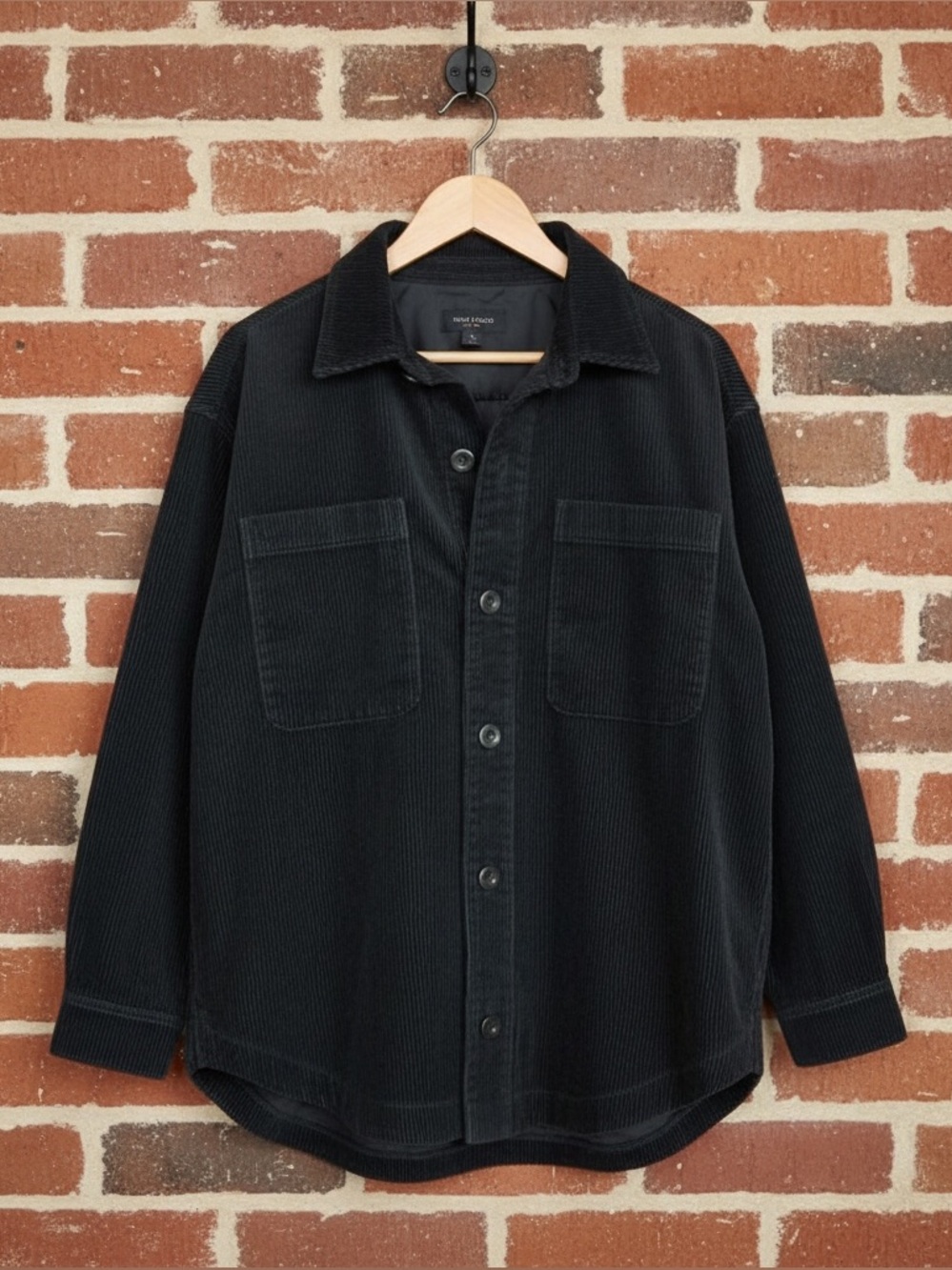 Rhythm Black Corduroy Button Front Cotton Shacket Jacket Size S